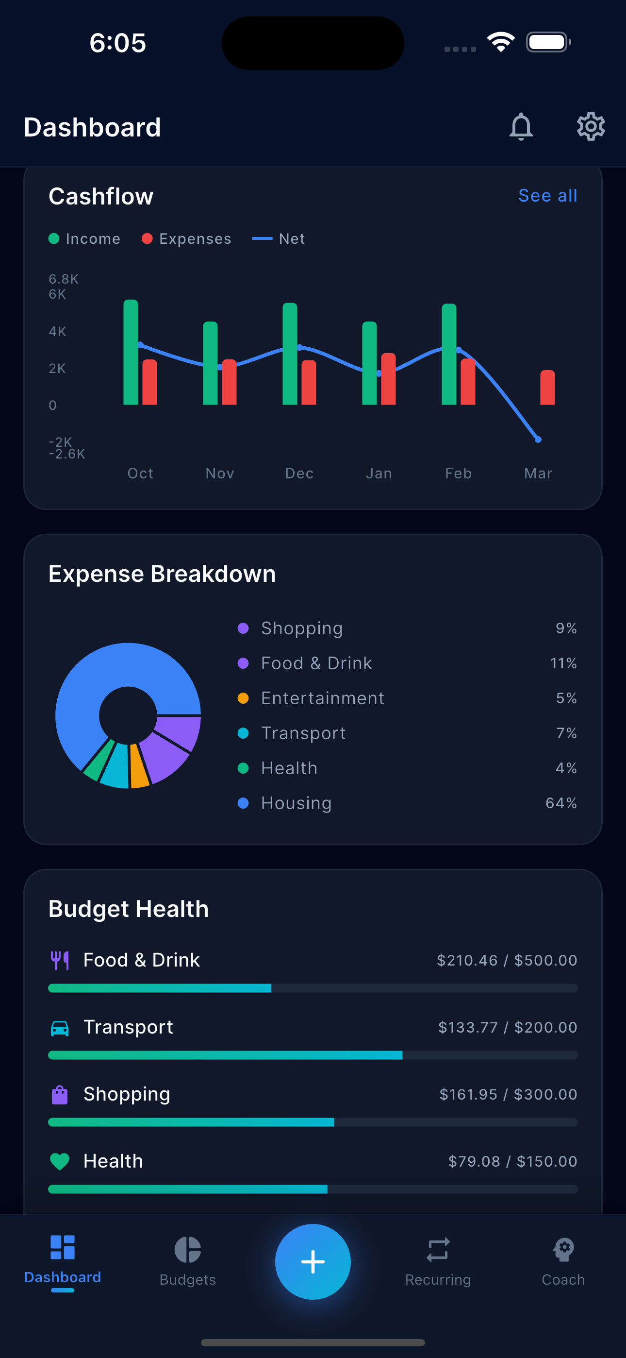 Quick expense tracking in Finova