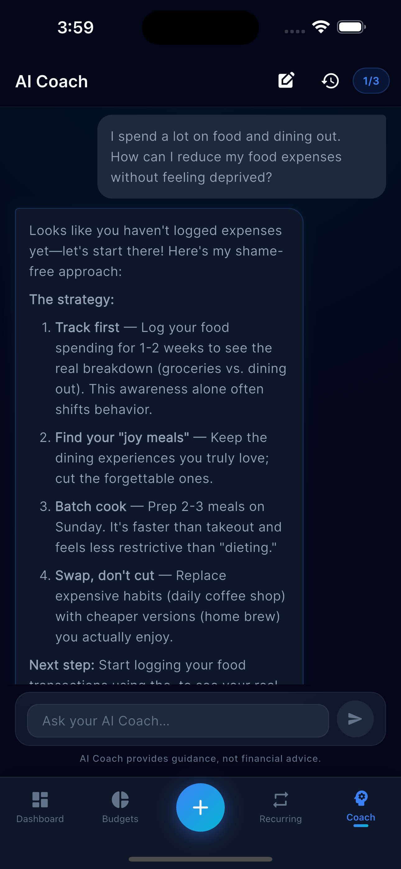 AI Coach chat interface